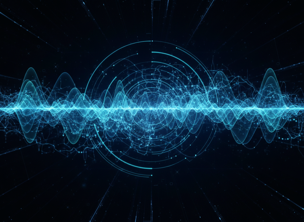 Abstract glowing blue brainwave and neural network visualization representing gamma brainwaves and peak mental states