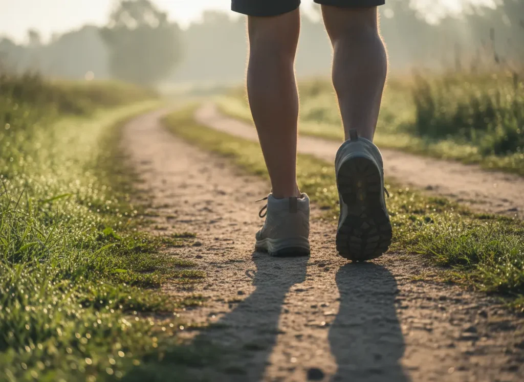 Person walking on an early morning path — the 6-6-6 walking challenge guide for 2026